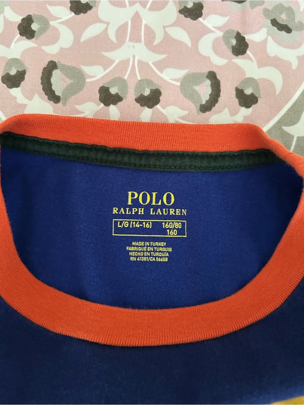 Polo by Ralph Lauren Navy Tee with Orange Trim - Picture 2 of 6